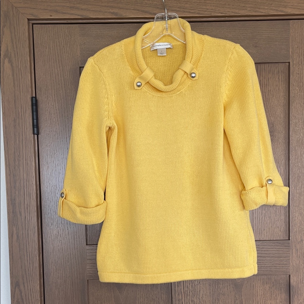 Christopher & Banks Bright Yellow Button-Trim Cowl Neck Sweater